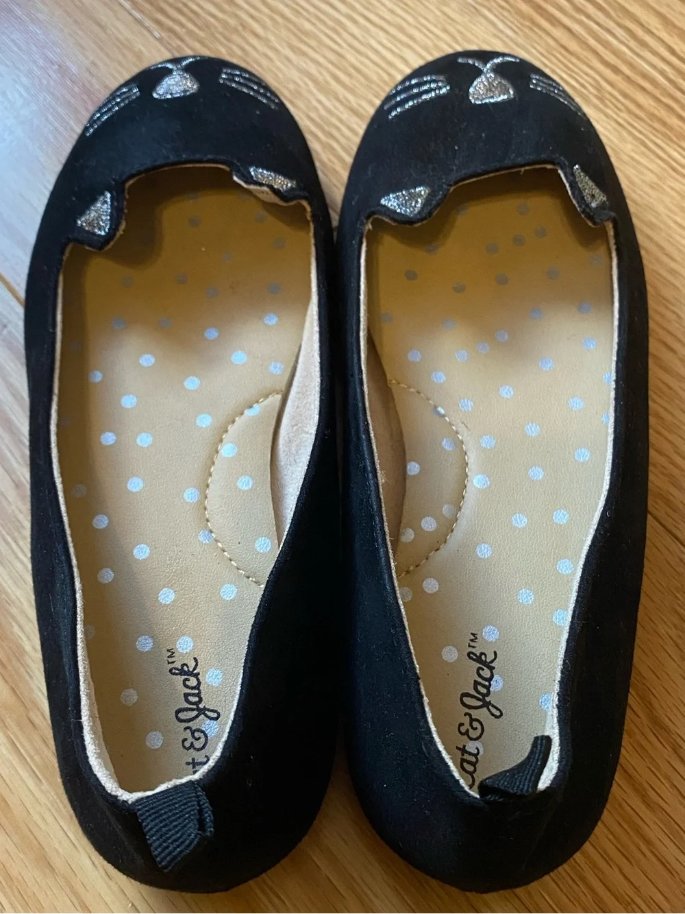Cat & Jack Girls Black Cat Face Ballet Flats Shoes Size 13